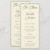 Modern Sage Green Wavy Stripe Wedding Menu Card (Voorkant / Achterkant)