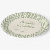Modern Sage Green Wavy Stripe Wedding Papieren Bordje (Gekanteld)