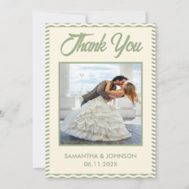 Modern Sage Green Wavy Stripe Wedding Photo Bedankkaart