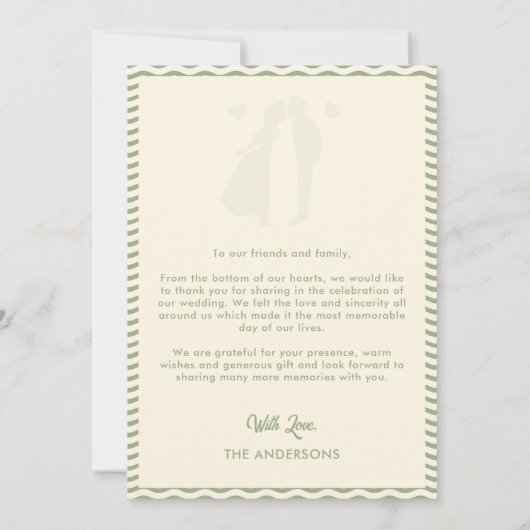 Modern Sage Green Wavy Stripe Wedding Photo Bedankkaart (Achterkant)