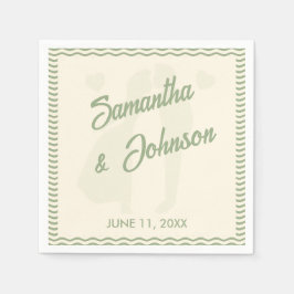 Modern Sage Green Wavy Stripe Wedding Servet