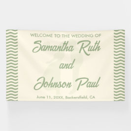 Modern Sage Green Wavy Stripe Wedding Welcome Spandoek