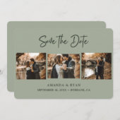 Modern Sage Green Wedding 3 Foto Save The Date (Voorkant / Achterkant)