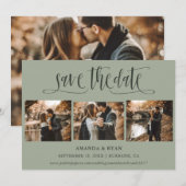 Modern Sage Green Wedding 4 Foto Save the Date (Voorkant / Achterkant)