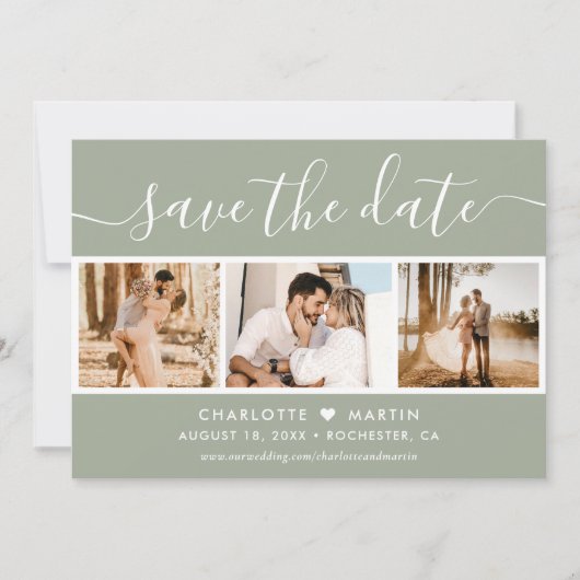 Modern Sage Green Wedding 4 Foto Save The Date (Voorkant)