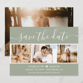 Modern Sage Green Wedding 4 Foto Save The Date (Voorkant / Achterkant)