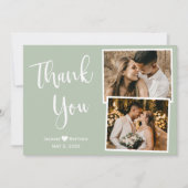 Modern Sage Green Wedding Dank u Collage Kaart (Voorkant)