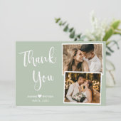 Modern Sage Green Wedding Dank u Collage Kaart (Staand voorkant)