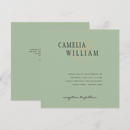 Modern Sage Green Wedding Invitation (Voorkant / Achterkant)