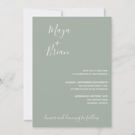 Modern Sage Green Wedding Invitation Kaart (Voorkant)
