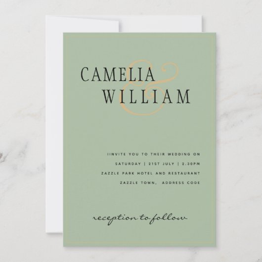 Modern Sage Green Wedding Invitation Kaart (Voorkant)
