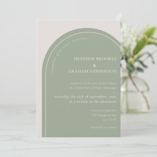 Modern Sage Green Wedding Invitation Kaart (Staand voorkant)