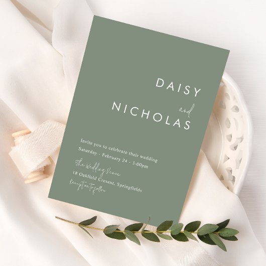 Modern Sage Green Wedding Invitation Kaart