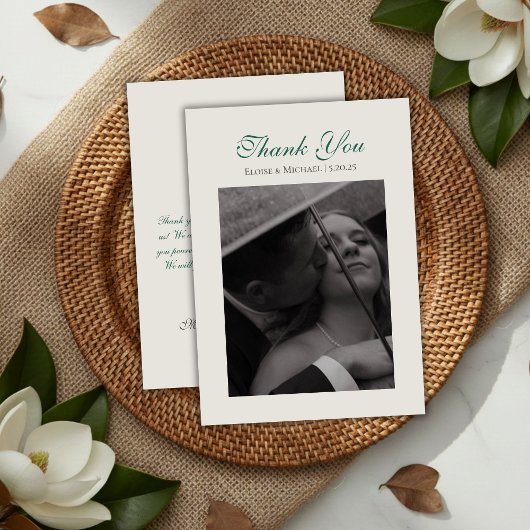 Modern Sage Green Wedding Photo Bedankkaart