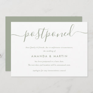 Modern Sage Green Wedding Postponement Aankondiging
