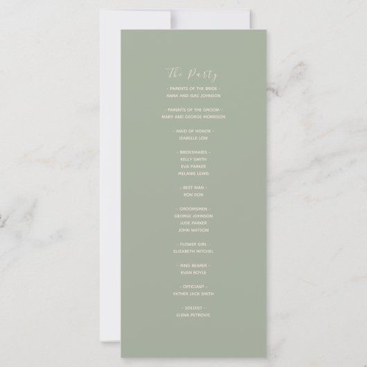 Modern Sage Green Wedding Program Kaart (Achterkant)