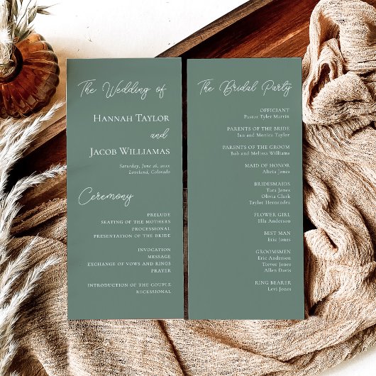 Modern Sage Green Wedding Programmakaart