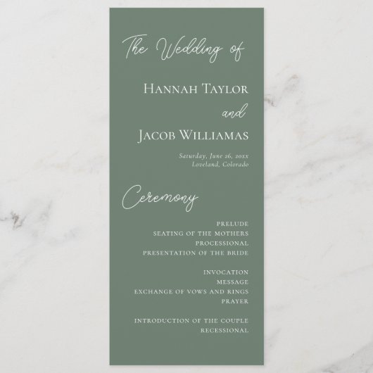 Modern Sage Green Wedding Programmakaart (Voorkant)