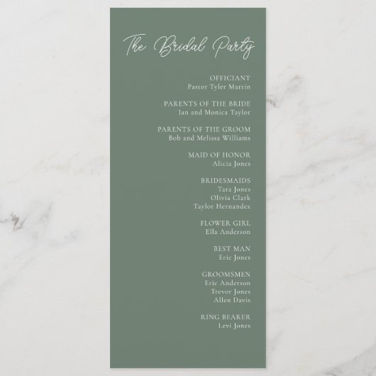 Modern Sage Green Wedding Programmakaart (Achterkant)