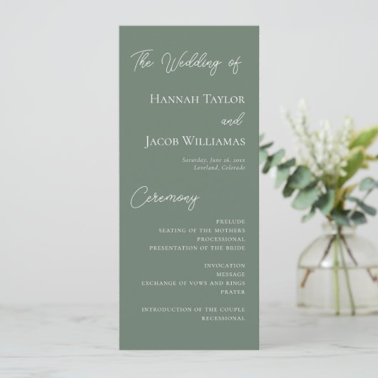 Modern Sage Green Wedding Programmakaart (Staand voorkant)
