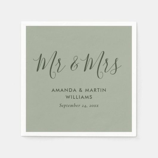 Modern Sage Green Wedding Servet (Voorkant)