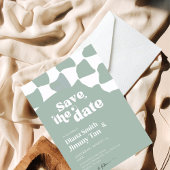 Modern Sage Green White Checkerboard Bewaar de dat Kaart