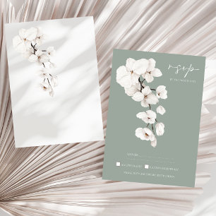 Modern Sage Green White Orchids Wedding RSVP Kaartje
