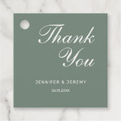 Modern Sage Green White Script Minimalist Weddensc Bedankjes Labels (Voorkant)