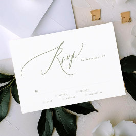 Modern Sage Green White Simple Wedding RSVP Kaartje