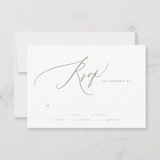 Modern Sage Green White Simple Wedding RSVP Kaartje (Voorkant)