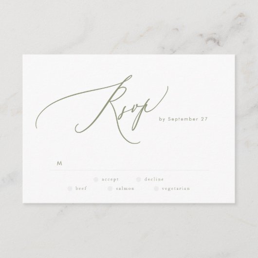 Modern Sage Green White Simple Wedding RSVP Kaartje (Voorkant)