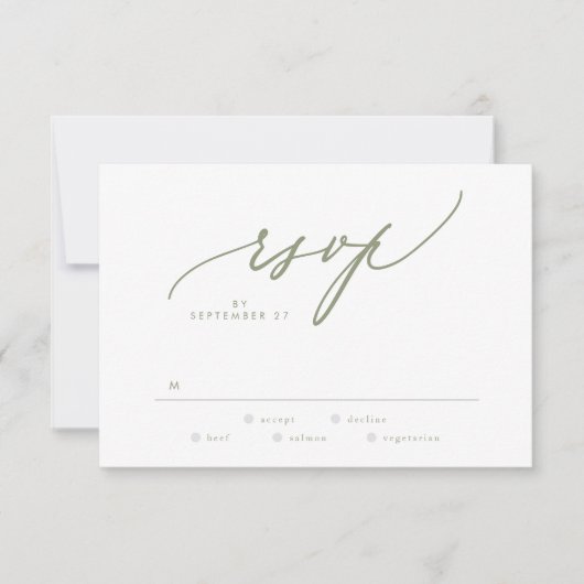 Modern Sage Green White Simple Wedding RSVP Kaartje (Voorkant)