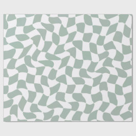 Modern Sage Green & White Wavy Checkerboard Cadeaupapier