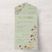 Modern Sage Green Wildflower Bouquet Dinner All In One Uitnodiging (Binnen)