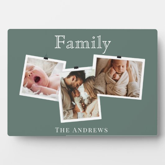 Modern Sage Green Zigzag 3 Family Photo Collage Fotoplaat (voorkant)