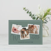 Modern Sage Green Zigzag 3 Photo Collage Birth  Aankondiging (Staand voorkant)