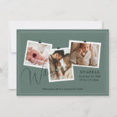 Modern Sage Green Zigzag 3 Photo Collage Birth  Aankondiging (Voorkant)