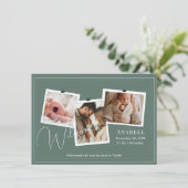 Modern Sage Green Zigzag 3 Photo Collage Birth Aankondiging (Staand voorkant)