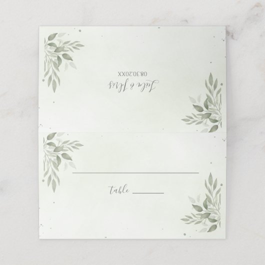 Modern Sage Greenery Botanical Folded Place Card Plaatskaartje (Buitenkant ongevouwen)