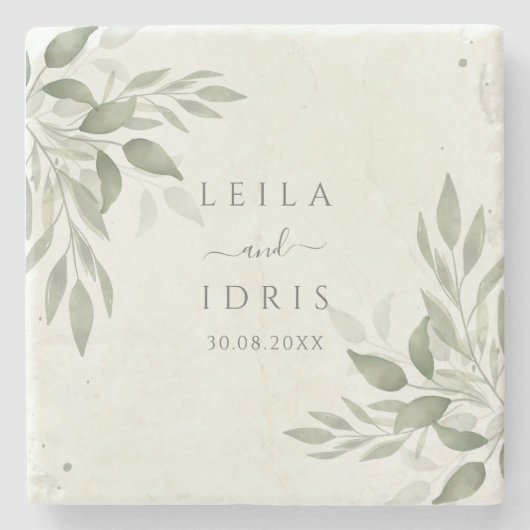 Modern Sage Greenery Botanical Stone Coaster Stenen Onderzetter (Voorkant)