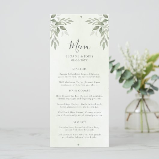 Modern Sage Greenery Botanical Wedding Menu (Staand voorkant)