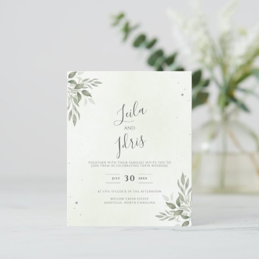 Modern Sage Greenery Budget Wedding Invitation (Staand voorkant)