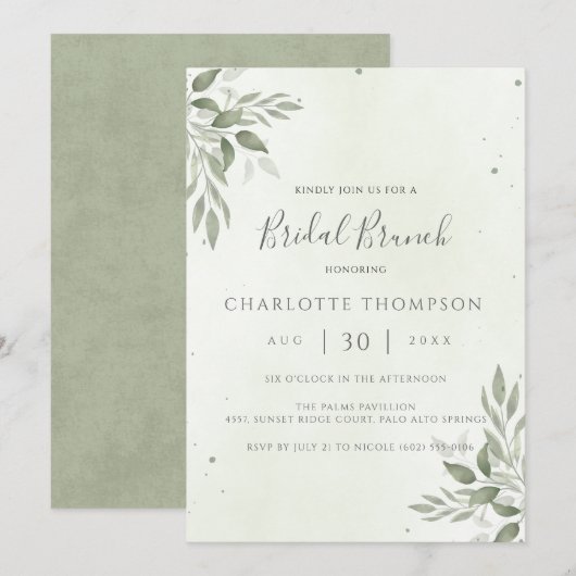 Modern Sage Greenery Chic Bridal Brunch Invite Save The Date (Voorkant / Achterkant)
