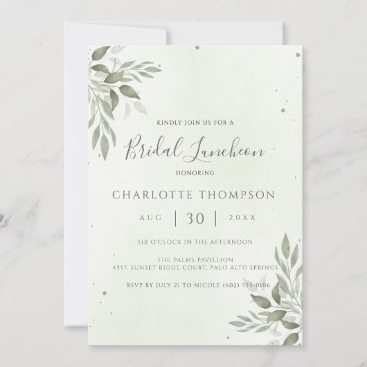 Modern Sage Greenery Chic Bridal Luncheon Card Save The Date (Voorkant)