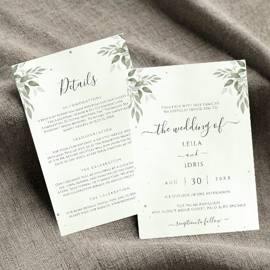 Modern Sage Greenery Floral All-in-One Wedding Kaart