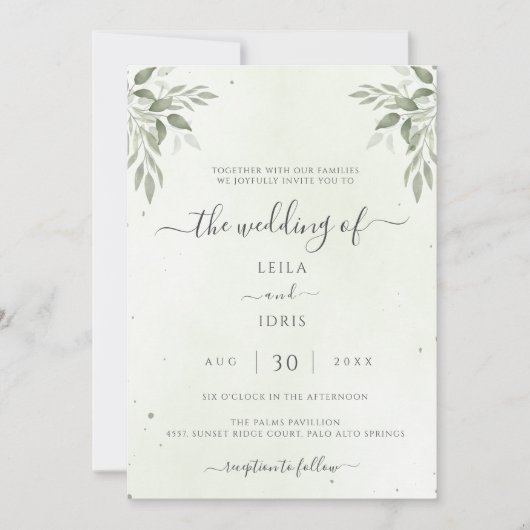 Modern Sage Greenery Floral All-in-One Wedding Kaart (Voorkant)
