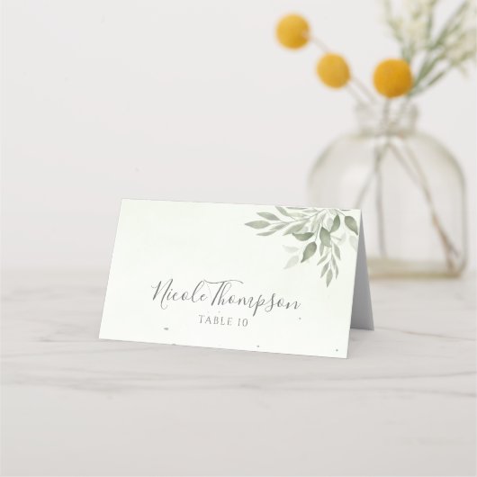 Modern Sage Greenery Folded Wedding Place Card Plaatskaartje (Voorkant)