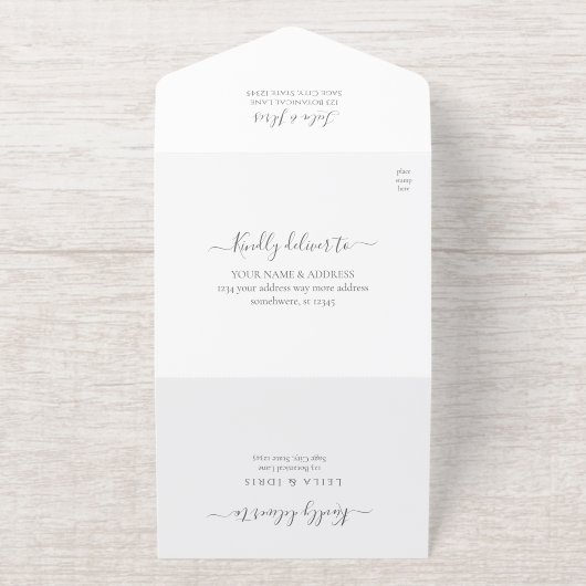 Modern Sage Greenery Gold Foil All In One Uitnodiging (Buiten)