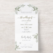 Modern Sage Greenery Gold Foil All In One Uitnodiging (Binnenkant)