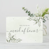 Modern Sage Greenery Maid Of Honor Proposal Card Save The Date (Staand voorkant)